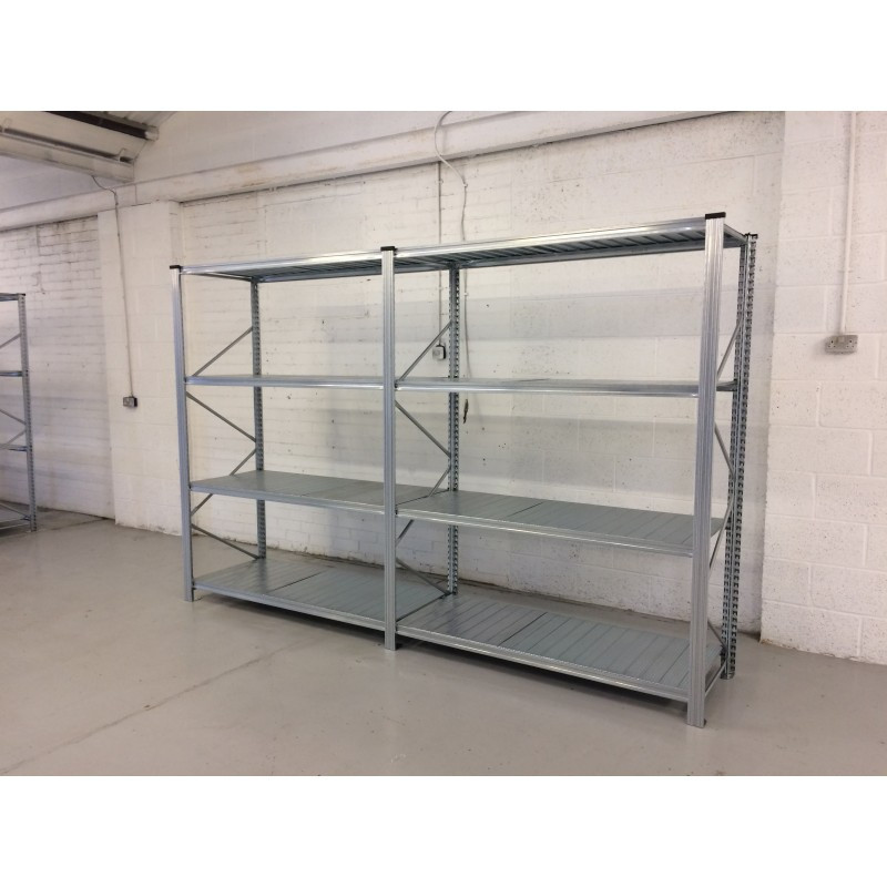 Galvanised Shelving 2 bay run 2000mm (H) x 1200mm (W) x 400mm (D) c/w 4 levels.
