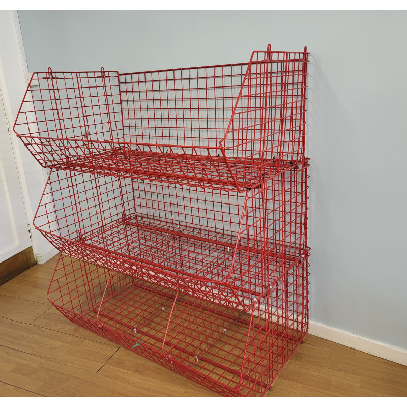 Used Metal Wire Stacking Basket 1220x680x480mm - Set of 3 with 2 dividers